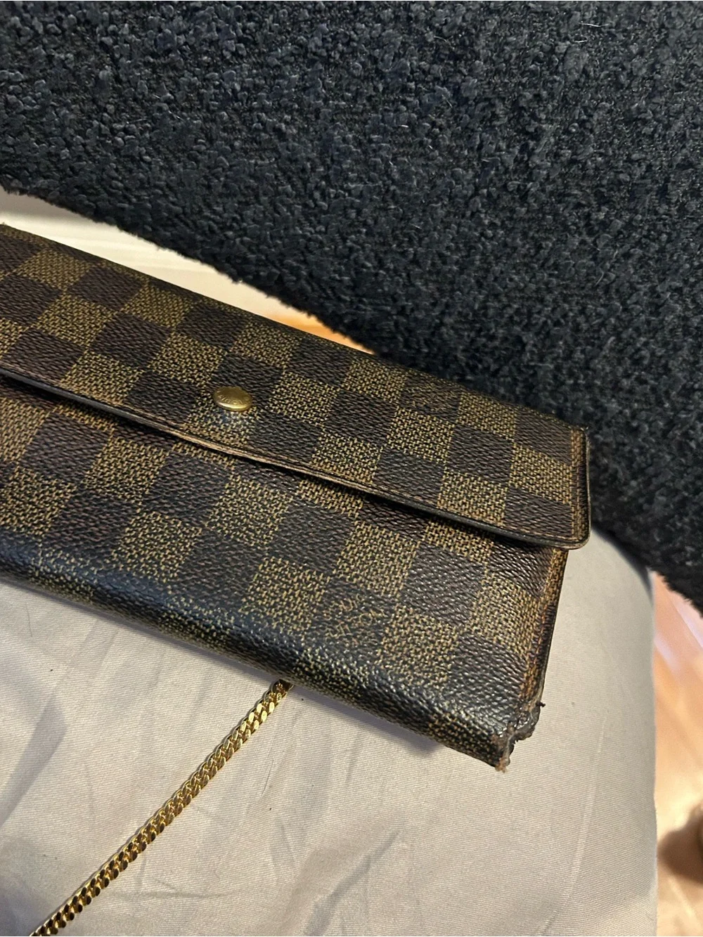 Louis Vuitton Damier Ebene Wallet with Gold Chain - Picture 7 of 11